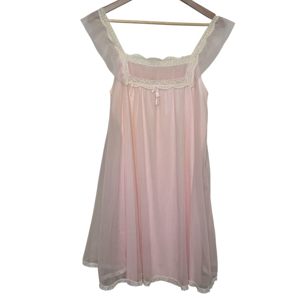 Blush Pink Coquette Size Medium Fit Rite Lace Trimmed Nightgown Vintage
